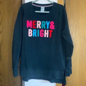 Merry and bright womens holiday crewneck sweatshirt.